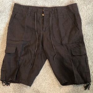 London Jean 100% linen walking cargo shorts chocolate brown multi pocket 6